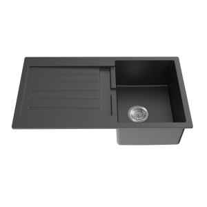 Quartz Top/Undermount Kitchen Sink –
  Single Bowl with Left Drainer- Matt Black – 813x457x241mm | QKS8650SD-MB