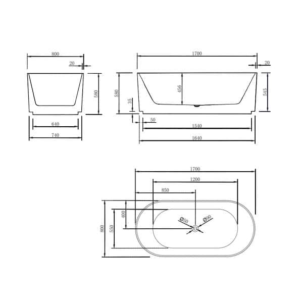 SB782 Brighton groove 1700mm oval bath specification dimensions