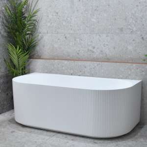 Brighton Groove Fluted Oval Freestanding
  Back to Wall Bathtub – Gloss White – No Overflow – 1500mm | SB783-1500GW