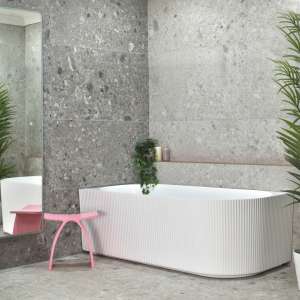 Brighton Groove Fluted Oval Freestanding
  – Left Corner Bathtub – Gloss White – No Overflow – 1500mm | SB784-L-1500GW