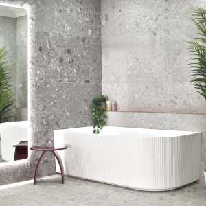 Brighton Groove Fluted Oval Freestanding
  – Left Corner Bathtub – Matt White – No Overflow – 1500mm | SB784-L-1500MW