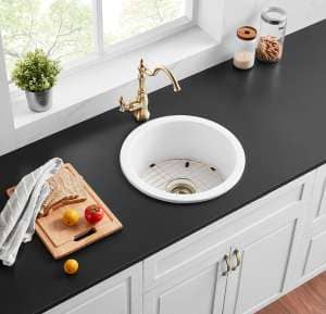 Camden Fireclay Round Top/undermount  Single Bowl Sink – Gloss White – 470x228mm | FCSR470GW
