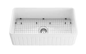 Greenwich Fireclay Farmhouse Sink –
  Single Bowl – Fluted – Gloss White – 828x450x252mm | FCS828GW