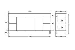 White 
 PVC Floorstanding Vanity – Side Drawers – 1800mm | P184LG
