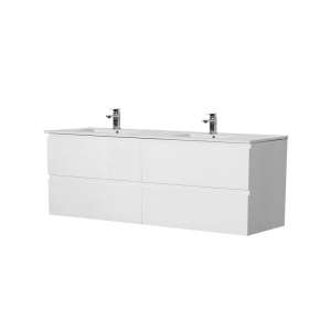 Riva PVC Wall Hung
 Vanity – Four Drawers – Double Bowl – Gloss White – 1200mm | RIVA1220W