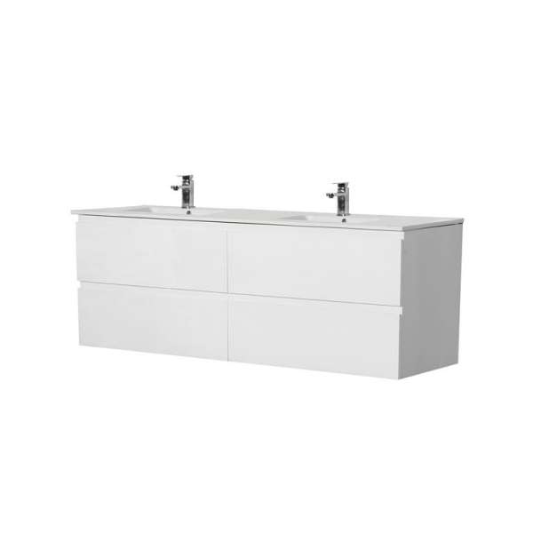 riva pvc wall hung vanity four drawers double bowl gloss white 1200mm riva1220w