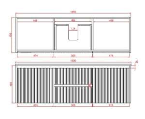 Brindabella Wall Hung Vanity – Middle Drawers Drawers – Matt Black – 1500mm | CB1521-MB
