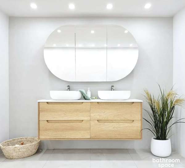 Byron Wall Hung Vanity - Double Bowl - Natural Oak - 1200mm | BY1200N-D