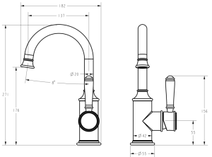 Clasico Gooseneck Basin Mixer Ceramic handle – Matt Black | HYB868-201A-MB