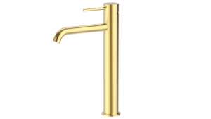 Otus Slimline Stainless Steel Highrise Basin Mixer Curved Spout – Brushed Gold | PLC2002SS-BG