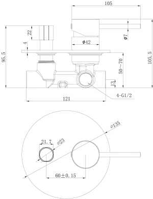 Otus Slimline Stainless Steel Wall Diverter Mixer Rough-in Body  | PLC3002SS-BD