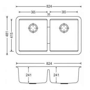 White Carysil CG2B3322 Double Bowl Stone Kitchen Sink – 824x481x241mm | TWM3322-W