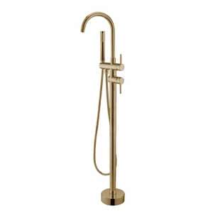 Round Brushed Gold Freestanding Bath Mixer With Handheld Shower | BUYG0116.BS