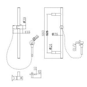 Round Brushed Nickel Stainless Steel Rail with Handheld Shower-Fixed Wall Connector Set | BU2147-1.SH