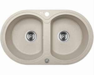 Laveo Dafne Beige Granite Double Bowl Stone Kitchen Sink – 470x780x204mm | LO-SBD420T