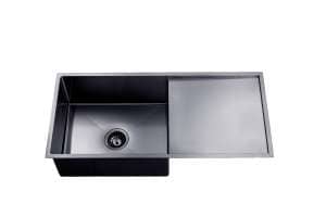 Round Corner Stainless Steel Gun Metal Grey PVD Coating Single Bowl with Drain Board Kitchen Sink – 960x450x230mm | TWM4B