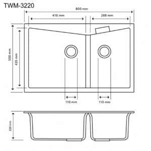 White Carysil CGDB 3220 Double Bowl Stone Kitchen Sink – 800x500mm | TWM-3220W