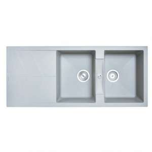 Concrete Grey Carysil Jazz D-200 Double Bowl with Drain Board Stone Kitchen Sink – 1150x500mm | TWMD-200JG