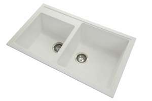 White Carysil New Beethoven D200 Granite 1 and 3/4 Bowl Stone Kitchen Sink – 860x500x200mm | TWMN-200W