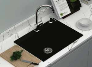 Matt Black Carysil Waltz 680 Granite Single Bowl Stone Kitchen Sink – 680x500x220mm | TWMW680