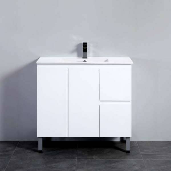 Whitehaven PVC Waterproof Freestanding/Floor Vanity With Cermaic Top - Right Hand Drawers - 900mm | BXV900R