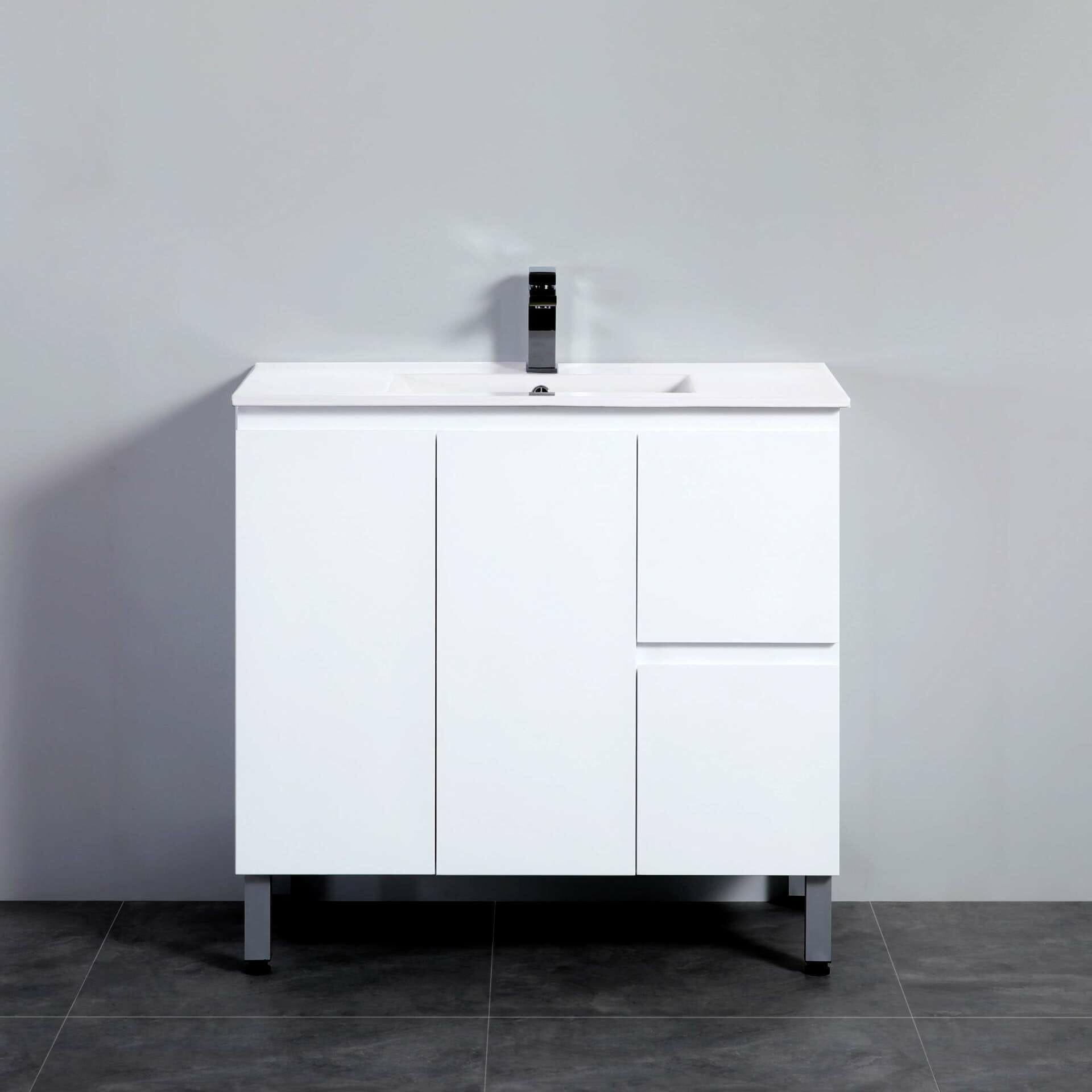 900mm PVC Waterproof Freestanding/Floor Vanity With Ceramic Top - Right ...