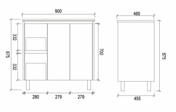 Whitehaven PVC Waterproof Freestanding/Floor Vanity With Cermaic Top - Left Hand Drawers - 900mm | BXV900L