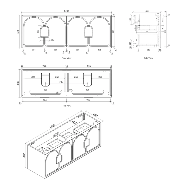 1500mm Laguna Black American Oak Wall Hung Vanity Cabinet | LG1500B