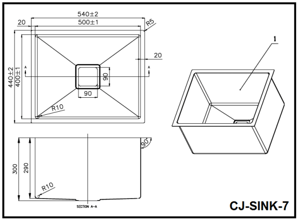Scratch Resistant Sandblasted Nano Glaze Extra Deep Sink - 540x450x300 | CJ-SINK-7N