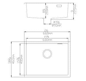 Quartz Top/Undermount Kitchen Sink –
  Single Bowl- Matt Black – 660x460x225mm | QKS6646-MB