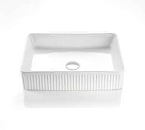 Rectangle Above Counter Ceramic Basin Ultra Slim – Fluted – Matt White – 500x380x120mm | CA5038-MW