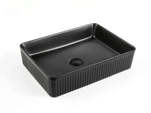 Rectangle Above Counter Ceramic Basin Ultra Slim – Fluted – Matt Black – 500x380x120mm | CA5038-MB