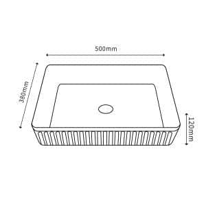 Rectangle Above Counter Ceramic Basin Ultra Slim – Fluted – Gloss White – 500x380x120mm | CA5038-GW