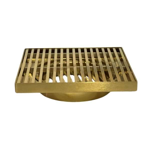 Brushed Gold Linear Floor Grate - Stainless Steel - 115mm (80mm Waste)