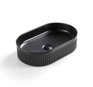 Oval Above Counter Ceramic Basin Ultra Slim – Fluted – Matt Black – 580x360x120mm | CA5836-MB