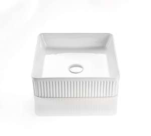 Square Above Counter Ceramic Basin Ultra Slim – Fluted – Matt White – 415x415x120mm | CA415SQ-MW