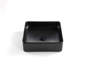 Square Above Counter Ceramic Basin Ultra Slim – Fluted – Matt Black – 415x415x120mm | CA415SQ-MB