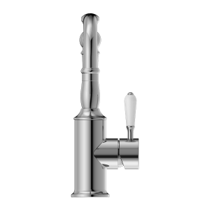 Nero York Basin Mixer Hook Spout With White Porcelain Lever Chrome | NR69210201CH