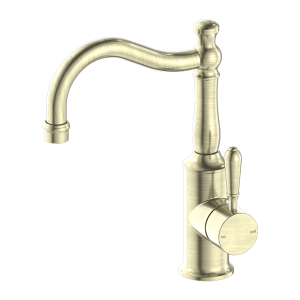 Nero York Basin Mixer Hook Spout With Metal Lever Aged Brass | NR69210202AB
