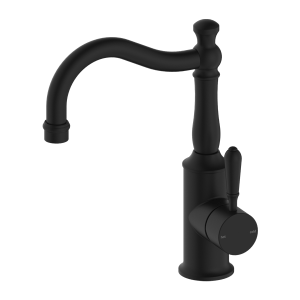 Nero York Basin Mixer Hook Spout With Metal Lever Matte Black | NR69210202MB