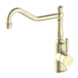 Nero York Kitchen Mixer Hook Spout With Metal Lever Aged Brass | NR69210702AB