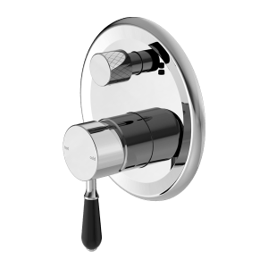 Nero York Shower Mixer With Divertor With Black Porcelain Lever Chrome | NR692109a03CH