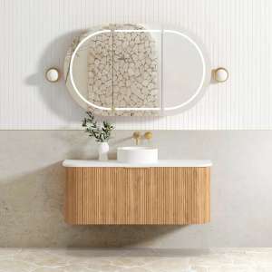 Bondi Fluted Curve Wall Hung Vanity – Woodland Oak – 1200mm | BOW1200L