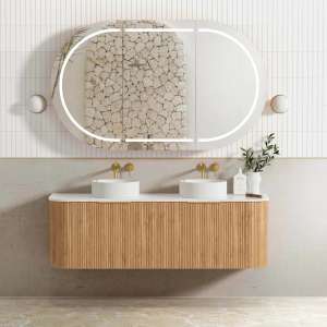 Bondi Fluted Curve Wall Hung Vanity – Woodland Oak – 1500mm | BOW1500L