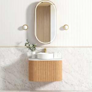 Bondi Fluted Curve Wall Hung Vanity – Woodland Oak – 750mm | BOW750L