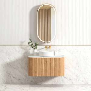 Bondi Fluted Curve Wall Hung Vanity – Woodland Oak – 900mm | BOW900L