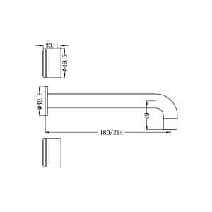 Nero Kara Wall Basin Set Spout Only 180mm Gun Metal | NR211707a180sGM