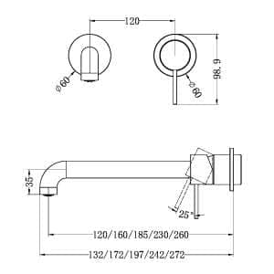 Nero Mecca Wall Basin/Bath Mixer Separete Back Plate 160mm Trim Kits Only Gun Metal | NR221910C160TGM