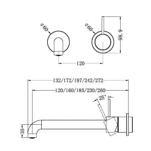 Nero Mecca Wall Basin/Bath Mixer Separete Back Plate Handle Up 230mm Trim Kits Only Brushed Bronze | NR221910D230TBZ