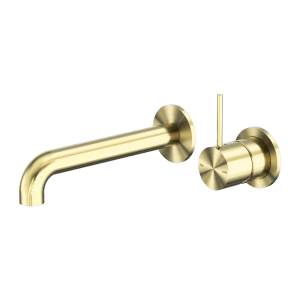 Nero Mecca Wall Basin/Bath Mixer Separate Back Plate Handle Up 120mm Brushed Gold | NR221910D120BG